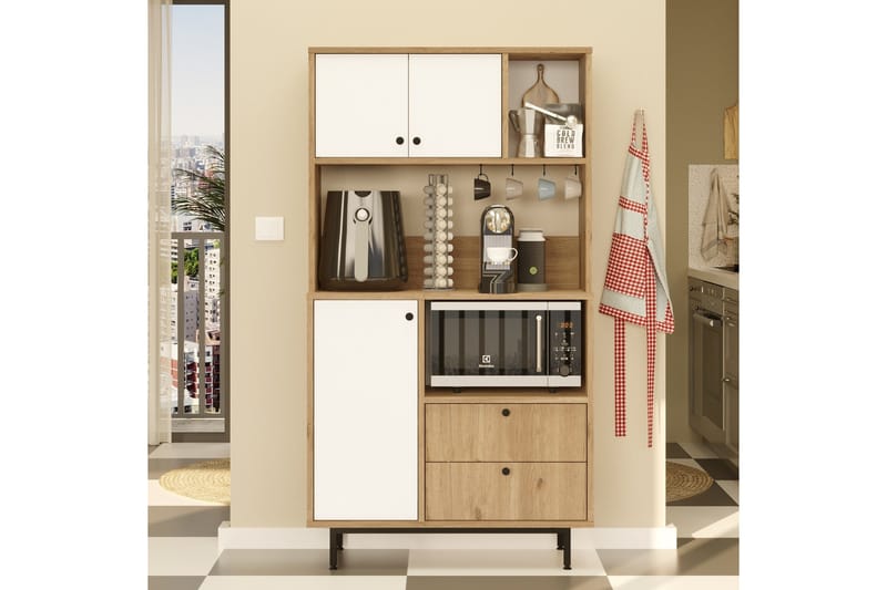 Donae Korkeakaappi - Tammi/Valkoinen - Säilytys - Kaappi - Säilytyskaappi