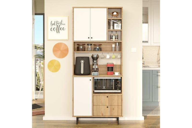 Donae Korkeakaappi - Tammi/Valkoinen - Säilytys - Kaappi - Säilytyskaappi