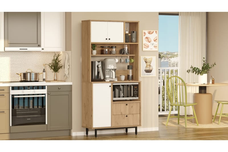 Donae Korkeakaappi - Tammi/Valkoinen - Säilytys - Kaappi - Säilytyskaappi