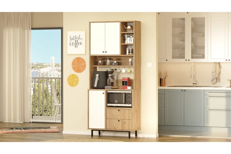 Donae Korkeakaappi - Tammi/Valkoinen - Säilytys - Kaappi - Säilytyskaappi