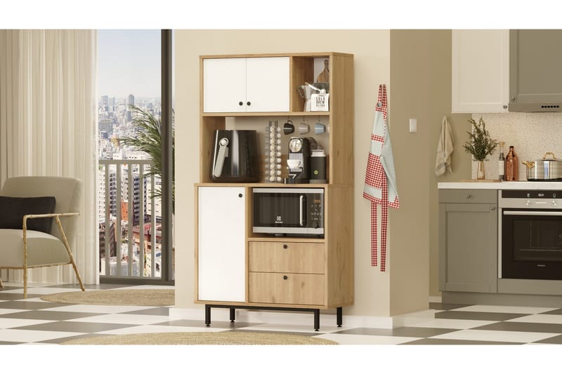 Donae Korkeakaappi - Tammi/Valkoinen - Säilytys - Kaappi - Säilytyskaappi