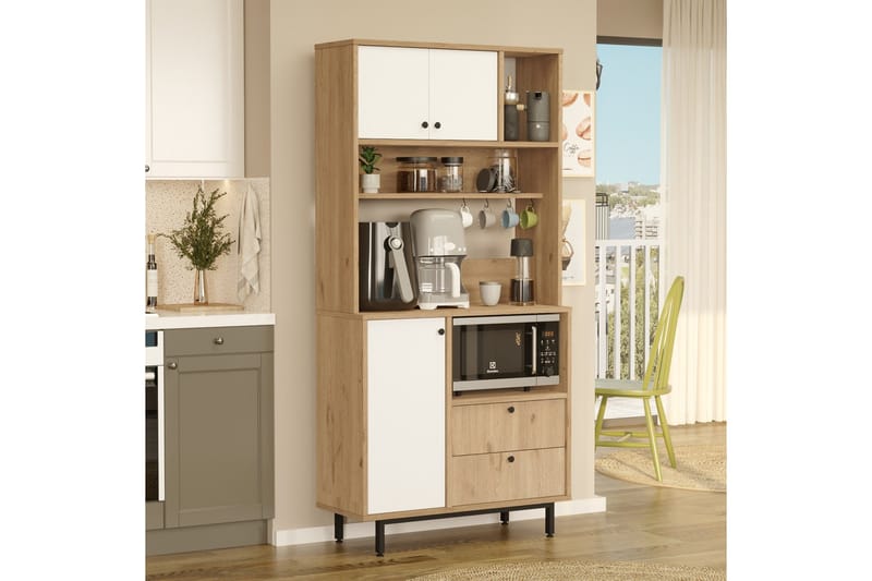 Donae Korkeakaappi - Tammi/Valkoinen - Säilytys - Kaappi - Säilytyskaappi