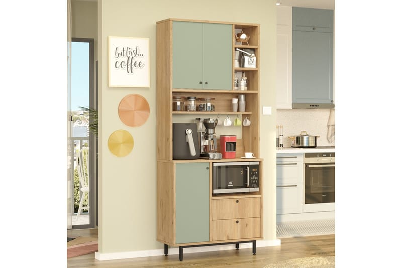 Donae Korkeakaappi - Tammi/Vihreä - Säilytys - Kaappi - Säilytyskaappi
