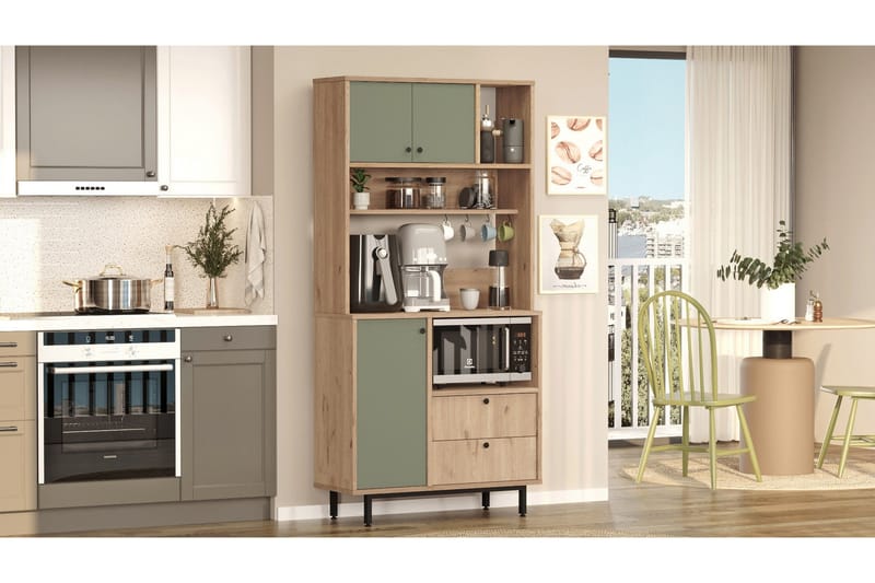 Donae Korkeakaappi - Tammi/Vihreä - Säilytys - Kaappi - Säilytyskaappi