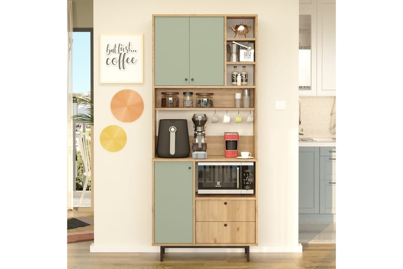Donae Korkeakaappi - Tammi/Vihreä - Säilytys - Kaappi - Säilytyskaappi