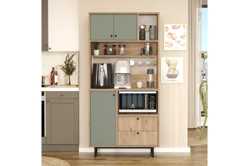 Donae Korkeakaappi - Tammi/Vihreä - Säilytys - Kaappi - Säilytyskaappi
