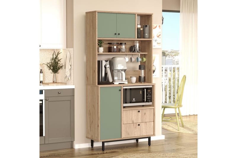 Donae Korkeakaappi - Tammi/Vihreä - Säilytys - Kaappi - Säilytyskaappi