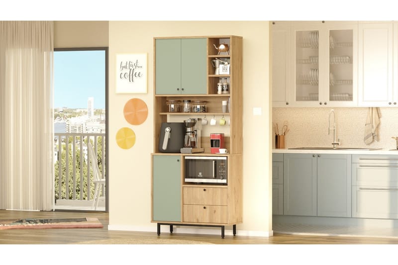 Donae Korkeakaappi - Tammi/Vihreä - Säilytys - Kaappi - Säilytyskaappi