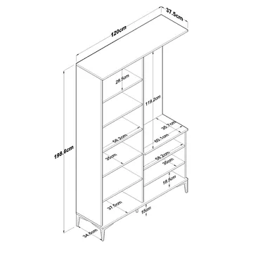 Eteiskaluste Wallxpert Dara EA147 (120 x 198,6 x 37,5 cm) pähkinä valkoinen - Pähkinäpuu ja valkoinen - Huonekalut - Kalustesetit - Eteisen kalustesetit