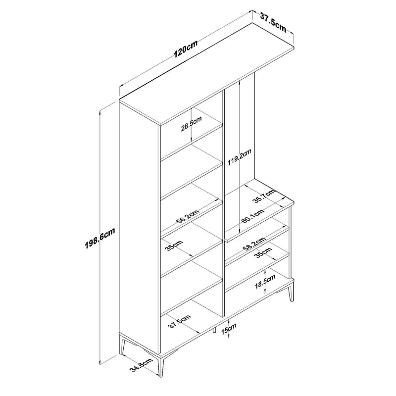 Eteiskaluste Wallxpert Dara EA147 (120 x 198,6 x 37,5 cm) pähkinä valkoinen - Pähkinäpuu ja valkoinen - Säilytys - Kaappi - Vitriini