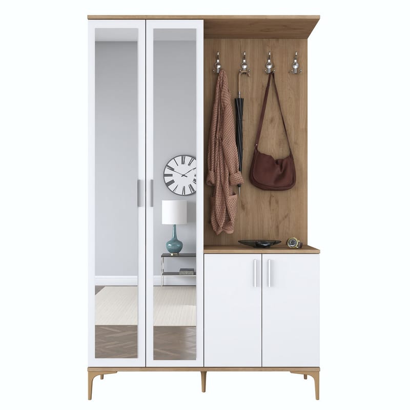 Eteiskaluste Wallxpert Dara EA147 (120 x 198,6 x 37,5 cm) pähkinä valkoinen - Pähkinäpuu ja valkoinen - Säilytys - Kaappi - Vitriini
