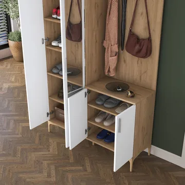 Eteiskaluste Wallxpert Dara EA147 (120 x 198,6 x 37,5 cm) pähkinä valkoinen - Pähkinäpuu ja valkoinen - Huonekalut - Kalustesetit - Eteisen kalustesetit