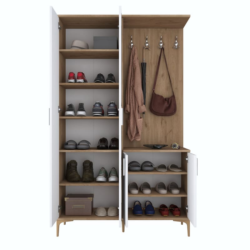 Eteiskaluste Wallxpert Dara EA147 (120 x 198,6 x 37,5 cm) pähkinä valkoinen - Pähkinäpuu ja valkoinen - Säilytys - Kaappi - Vitriini