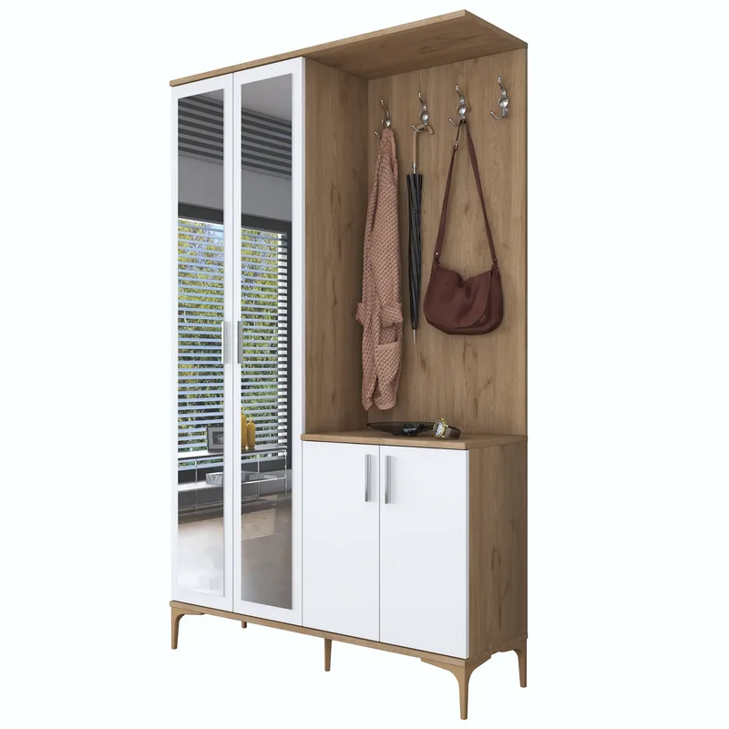 Eteiskaluste Wallxpert Dara EA147 (120 x 198,6 x 37,5 cm) pähkinä valkoinen, Pähkinäpuu ja valkoinen