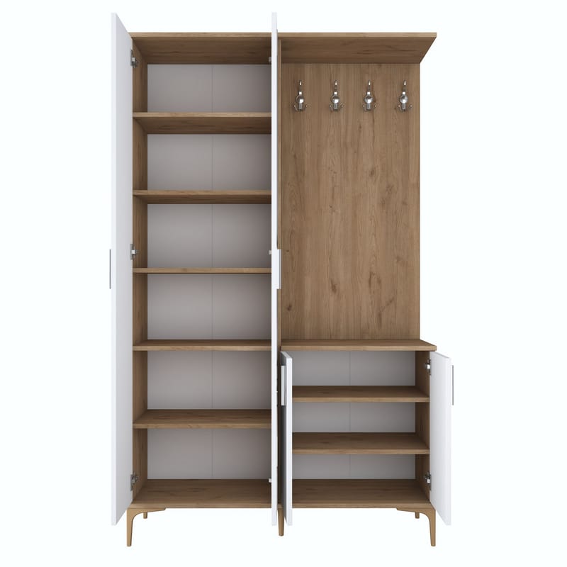 Eteiskaluste Wallxpert Dara EA147 (120 x 198,6 x 37,5 cm) pähkinä valkoinen - Pähkinäpuu ja valkoinen - Säilytys - Kaappi - Vitriini
