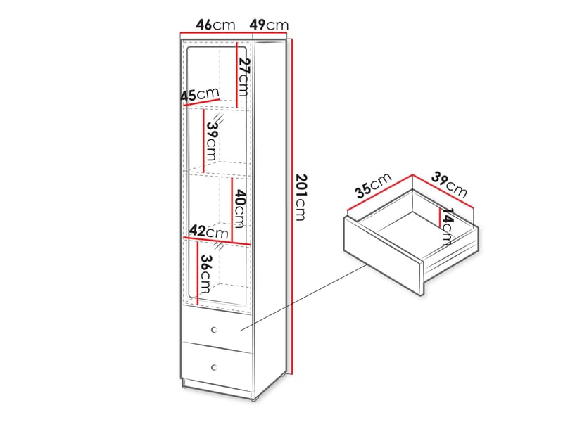 Fayric Vitriinikaappi 46x201 cm - Beige - Säilytys - Kaappi - Vitriini