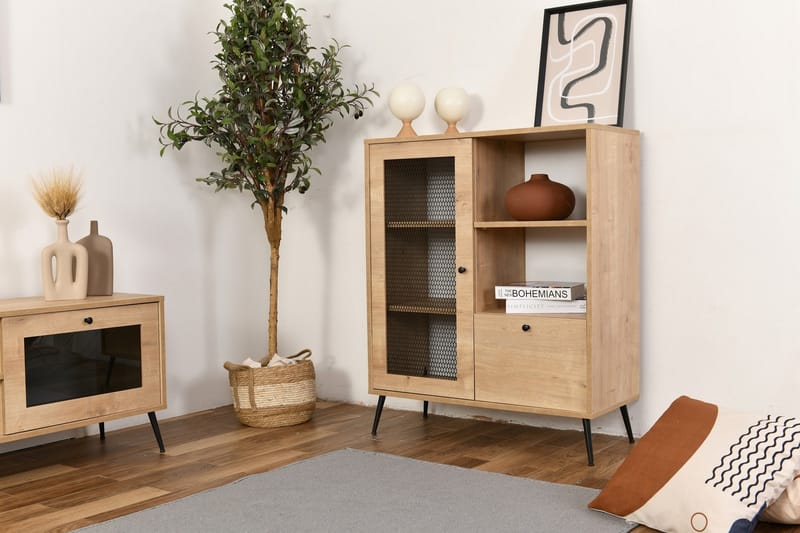 Huff Vitriinikaappi 40x110 cm - Tammi - Säilytys - Kaappi - Vitriini