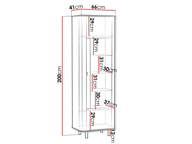 Joriel vitriinikaappi 66x200 cm LED-valaistuksella - Beige|musta - Säilytys - Kaappi - Vitriini