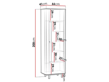 Joriel vitriinikaappi 66x200 cm - Valkoinen|musta - Säilytys - Kaappi - Vitriini