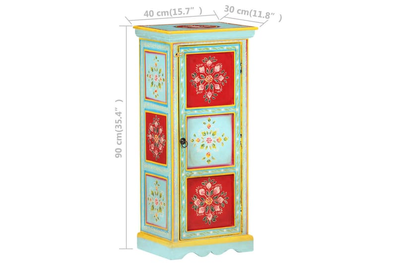 Käsin maalattu kaappi 40x30x90 cm täysi mangopuu - Monivärinen - Säilytys - Kaappi - Säilytyskaappi