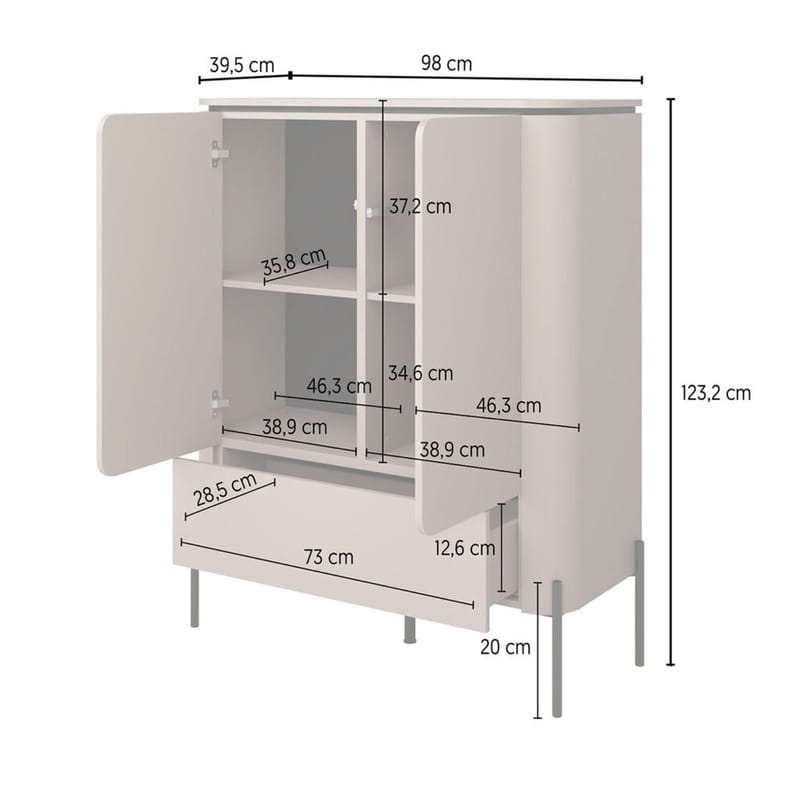Kaappi Bello 2 ovea 1 laatikko - Säilytys - Kaappi - Säilytyskaappi