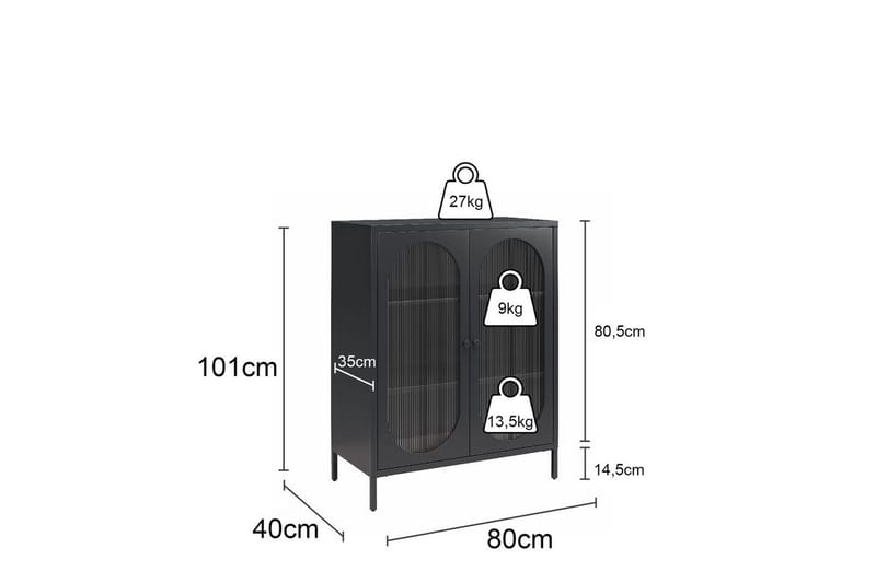 Kaappi Luna 80x40x102 cm, Musta - 80x40x102 cm, Musta - Säilytys - Kaappi - Säilytyskaappi