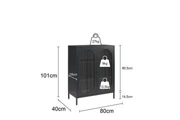 Kaappi Luna 80x40x102 cm, Musta - 80x40x102 cm, Musta - Säilytys - Kaappi - Vitriini