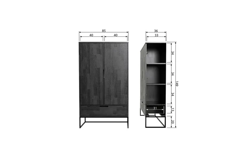 Kaappi Silas 2-ovinen - Beige - Säilytys - Kaappi - Säilytyskaappi