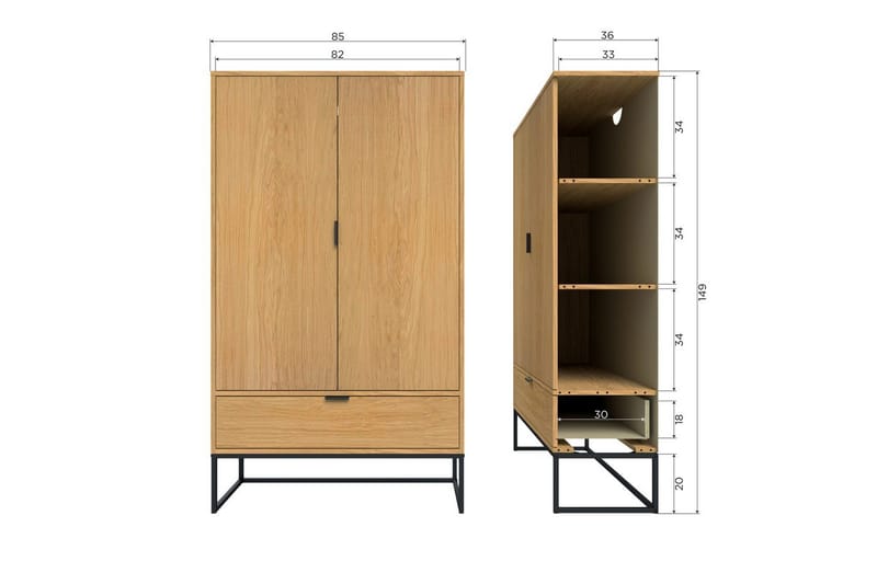 Kaappi Silas 2-ovinen - Tammi, Tammi - Säilytys - Kaappi - Säilytyskaappi
