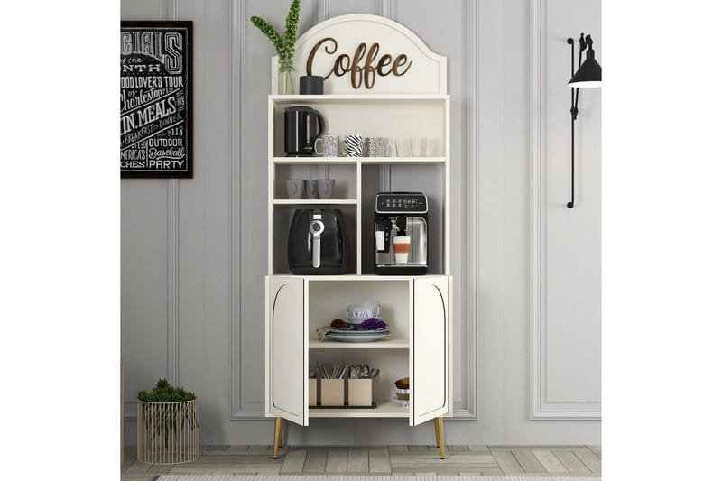 Kahvibaari Kaappi Hazim Kaksi Kermanvärinen / Kulta - Kermanvärinen / Kulta - Säilytys - Kaappi - Baarikaappi