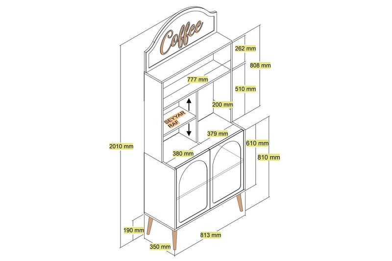 Kahvibaari Kaappi Hazim Kaksi Kermanvärinen / Kulta - Kermanvärinen / Kulta - Säilytys - Kaappi - Baarikaappi