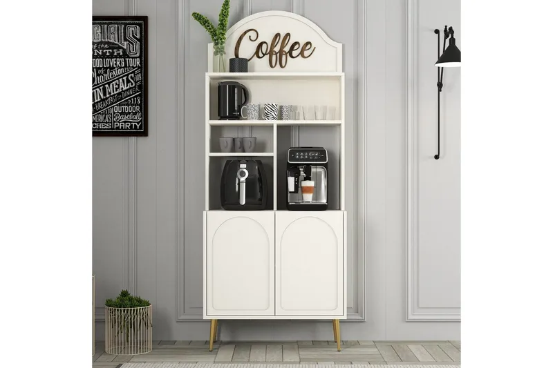 Kahvibaari Kaappi Hazim Kaksi Kermanvärinen / Kulta - Kermanvärinen / Kulta - Säilytys - Kaappi - Baarikaappi