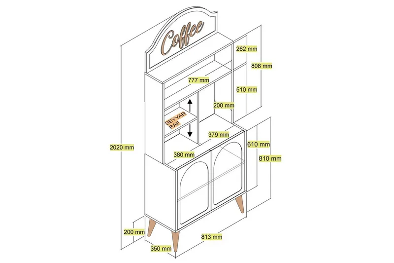 Kahvibaari Kaappi Hazim Kaksi Kermanvärinen / Pähkinäpuu - Kermanvärinen / Pähkinäpuu - Säilytys - Kaappi - Baarikaappi