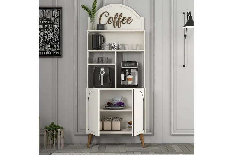 Kahvibaari Kaappi Hazim Kaksi Kermanvärinen / Pähkinäpuu - Kermanvärinen / Pähkinäpuu - Säilytys - Kaappi - Baarikaappi