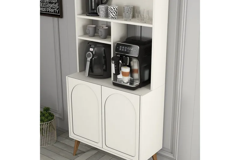 Kahvibaari Kaappi Hazim Kaksi Kermanvärinen / Pähkinäpuu - Kermanvärinen / Pähkinäpuu - Säilytys - Kaappi - Baarikaappi