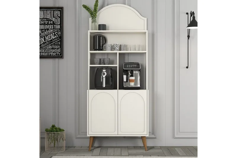 Kahvibaari Kaappi Hazim Kaksi Kermanvärinen / Pähkinäpuu - Kermanvärinen / Pähkinäpuu - Säilytys - Kaappi - Baarikaappi