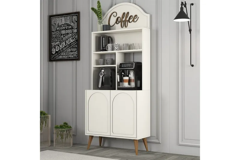 Kahvibaari Kaappi Hazim Kaksi Kermanvärinen / Pähkinäpuu - Kermanvärinen / Pähkinäpuu - Säilytys - Kaappi - Baarikaappi