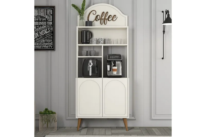 Kahvibaari Kaappi Hazim Kaksi Kermanvärinen / Pähkinäpuu - Kermanvärinen / Pähkinäpuu - Säilytys - Kaappi - Baarikaappi