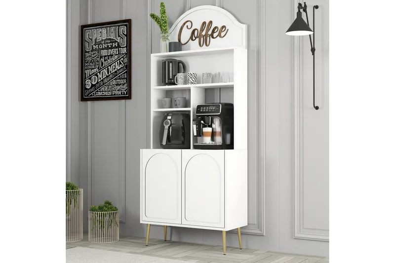 Kahvibaari Kaappi Hazim Kaksi Valkoinen / Kulta - Valkoinen / Kulta - Säilytys - Kaappi - Baarikaappi
