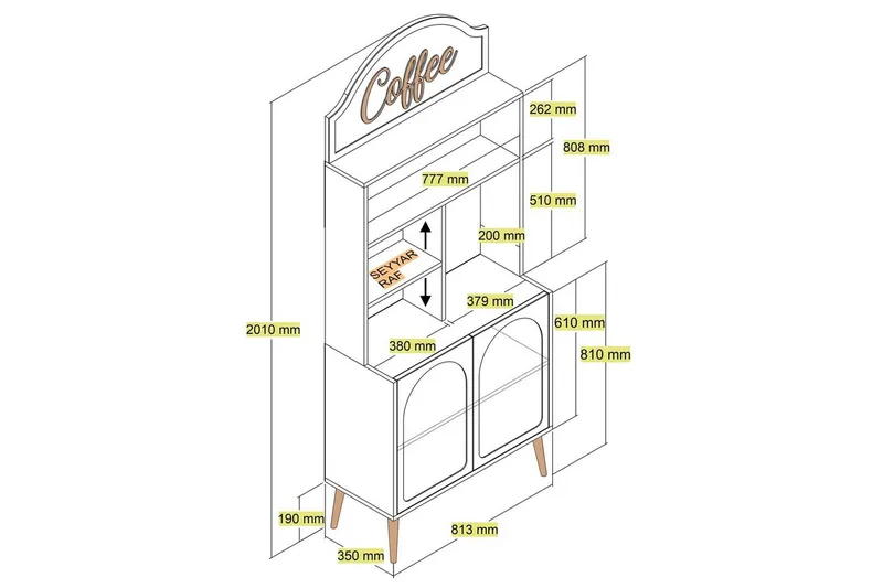 Kahvibaari Kaappi Hazim Kaksi Valkoinen / Kulta - Valkoinen / Kulta - Säilytys - Kaappi - Baarikaappi