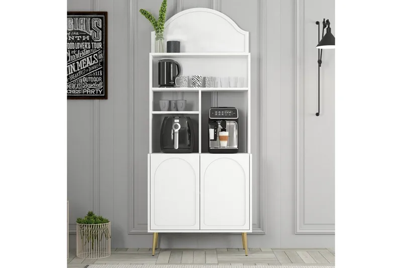 Kahvibaari Kaappi Hazim Kaksi Valkoinen / Kulta - Valkoinen / Kulta - Säilytys - Kaappi - Baarikaappi