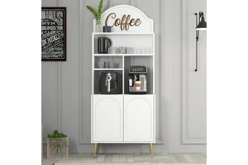 Kahvibaari Kaappi Hazim Kaksi Valkoinen / Kulta - Valkoinen / Kulta - Säilytys - Kaappi - Baarikaappi