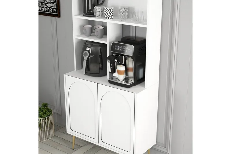 Kahvibaari Kaappi Hazim Kaksi Valkoinen / Kulta - Valkoinen / Kulta - Säilytys - Kaappi - Baarikaappi