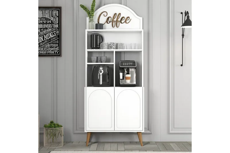 Kahvibaari Kaappi Hazim Kaksi Valkoinen / Pähkinäpuu - Valkoinen / Pähkinäpuu - Säilytys - Kaappi - Baarikaappi