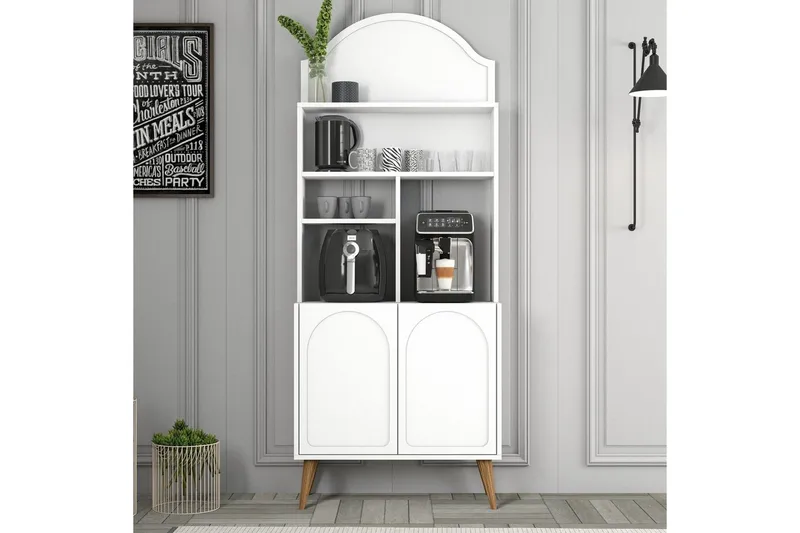 Kahvibaari Kaappi Hazim Kaksi Valkoinen / Pähkinäpuu - Valkoinen / Pähkinäpuu - Säilytys - Kaappi - Baarikaappi