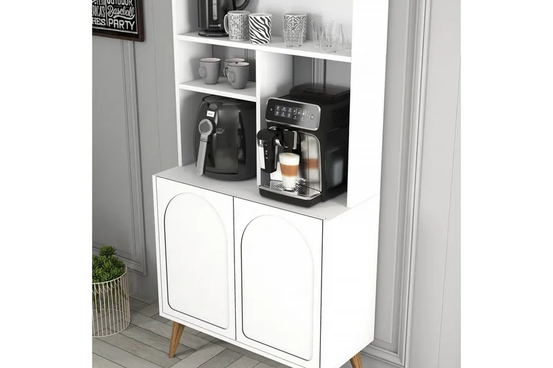 Kahvibaari Kaappi Hazim Kaksi Valkoinen / Pähkinäpuu - Valkoinen / Pähkinäpuu - Säilytys - Kaappi - Baarikaappi