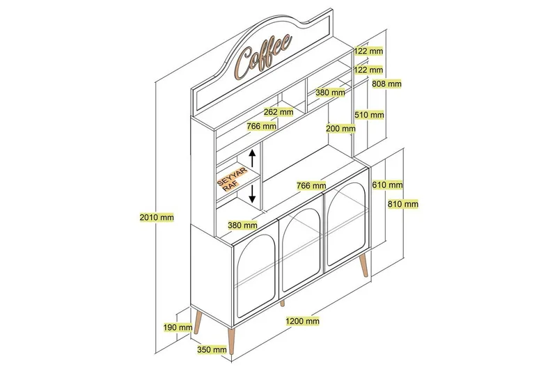 Kahvibaari Kaappi Hazim Kolme Atlas / Kulta - Atlas / Kulta - Säilytys - Kaappi - Baarikaappi