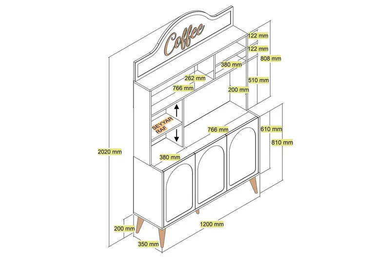 Kahvibaari Kaappi Hazim Kolme Atlas / Pähkinäpuu - Atlas / Pähkinäpuu - Säilytys - Kaappi - Baarikaappi
