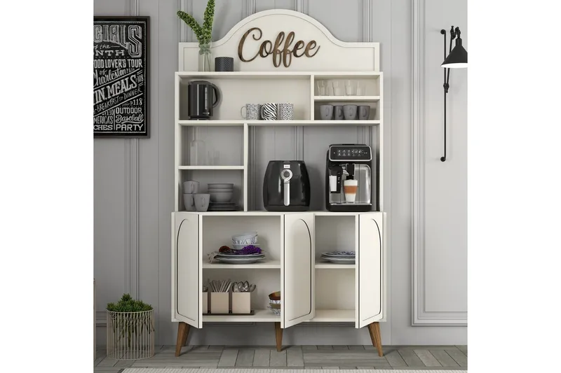 Kahvibaari Kaappi Hazim Kolme Kermanvärinen / Pähkinäpuu - Kermanvärinen / Pähkinäpuu - Säilytys - Kaappi - Baarikaappi