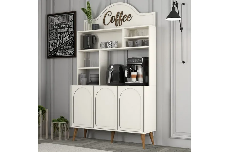 Kahvibaari Kaappi Hazim Kolme Kermanvärinen / Pähkinäpuu - Kermanvärinen / Pähkinäpuu - Säilytys - Kaappi - Baarikaappi